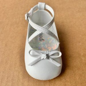 Baby Girl Leatherette Bow Crisscross Flat - White Leatherette